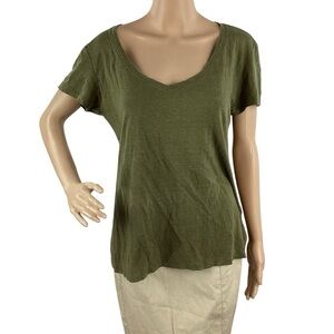 Eileen Fisher Organic Linen V-Neck Green Short Sleeve Tee XS